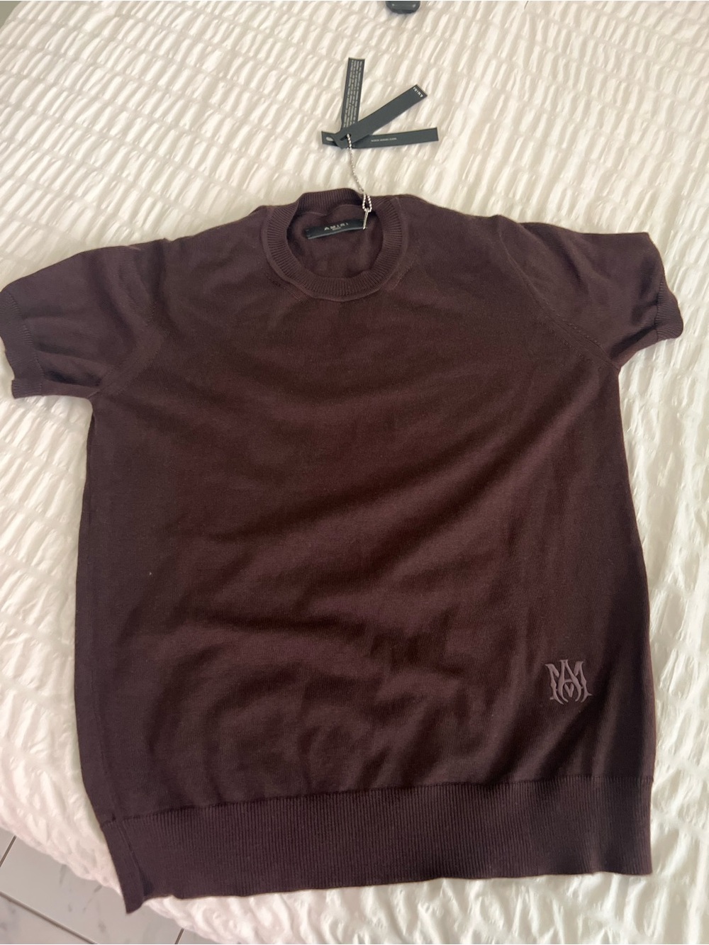 Amiri Men's Short-Sleeve Crewneck Sweater in Dark Brown 🤎